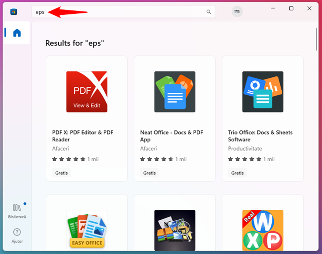 Microsoft Store afișează ce aplicații pot deschide formatul .eps