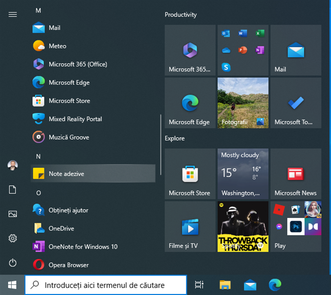 ScurtÄtura Note adezive în Meniul Start din Windows 10
