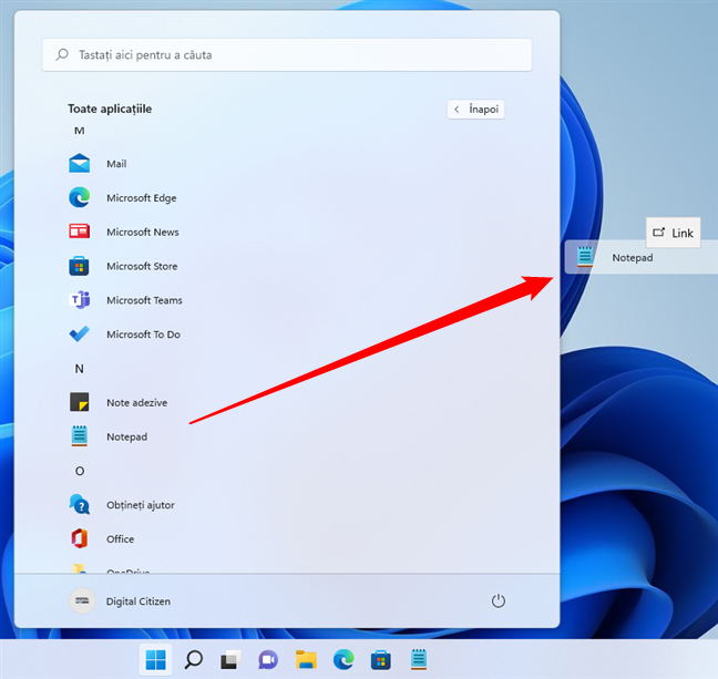 Crearea unei scurtÄturi cÄtre Notepad pe desktop