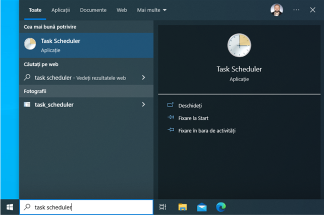 În Windows 10, caută task scheduler