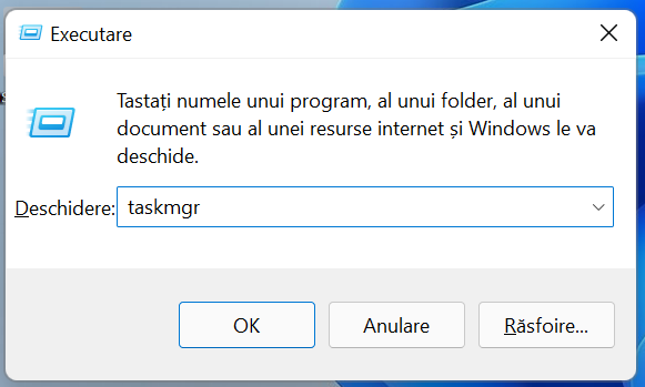 Deschide Managerul de activitÄƒÈ›i folosind fereastra Executare