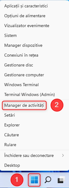 Pornește Manager de activități din meniul WinX