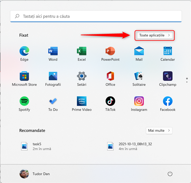 VizualizeazÄ toate aplicaÈiile în Meniul Start din Windows 11