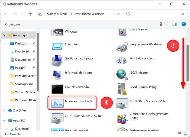 ScurtÄtura Manager de activitÄÈi din Instrumente Windows