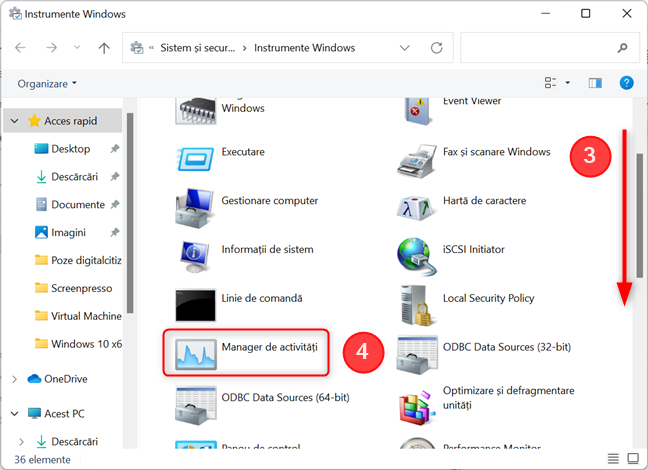 ScurtÄƒtura Manager de activitÄƒÈ›i din Instrumente Windows