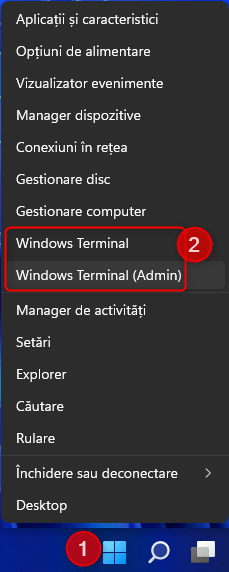 Meniul WinX poate fi folosit pentru a porni Windows Terminal