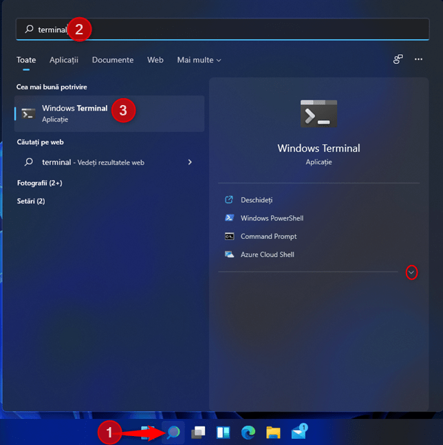 CautÄƒ folosind cuvÃ¢ntul terminal Ã®n Windows 11