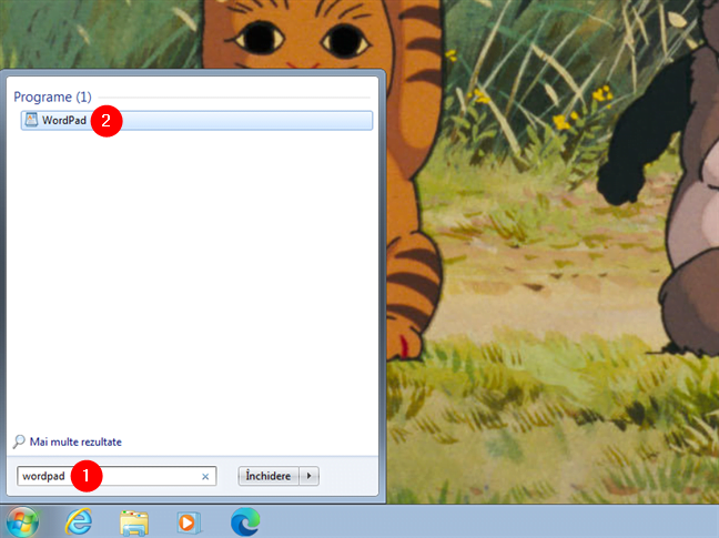 Deschidere WordPad folosind cÄƒutarea Ã®n Windows 7