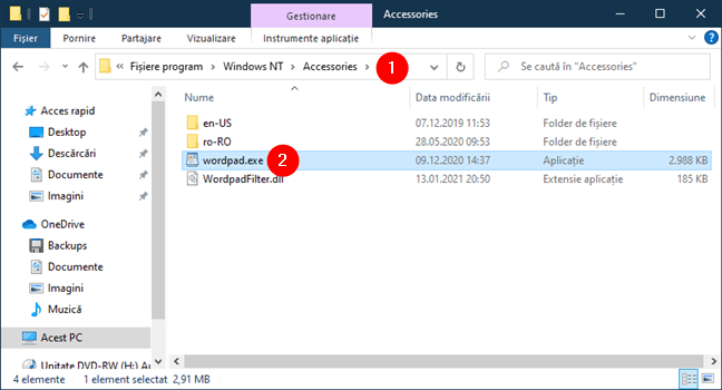 FiÈ™ierul wordpad.exe se gÄƒseÈ™te Ã®n FiÈ™iere program - Windows NT - Accessories