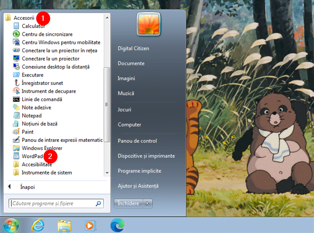 Deschide WordPad Ã®n Windows 7 din Meniul Start