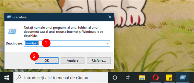 Deschidere WordPad din caseta Executare