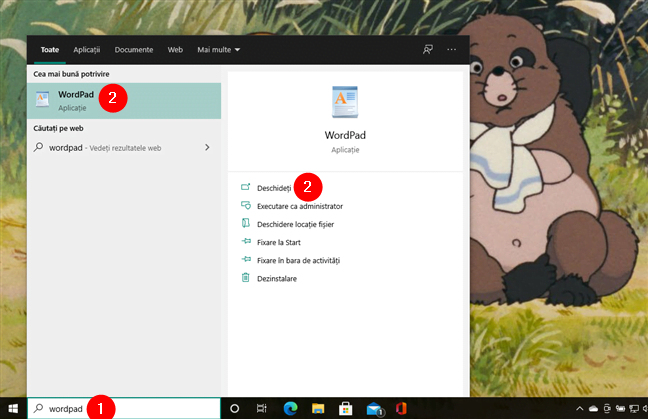 WordPad Ã®n Windows 10: Deschidere folosind cÄƒutarea