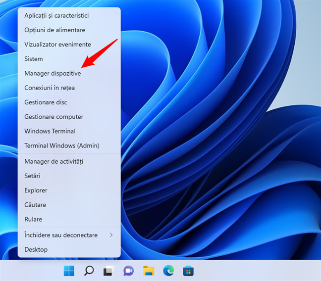 Deschide Manager dispozitive din meniul WinX în Windows 11