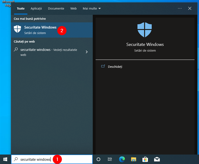 CautÄ Èi deschide Securitate Windows în Windows 10