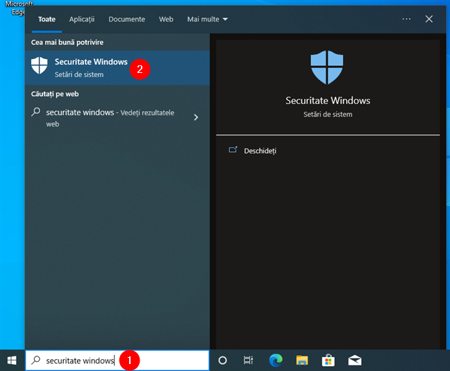 CautÄƒ È™i deschide Securitate Windows Ã®n Windows 10