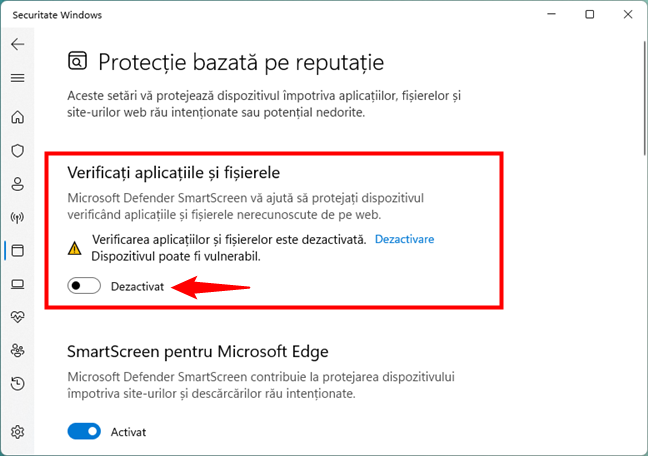 DezactiveazÄ opÈiunea SmartScreen VerificaÈi aplicaÈiile Èi fiÈierele