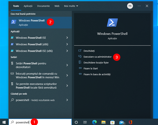 Caută și pornește PowerShell în Windows 10