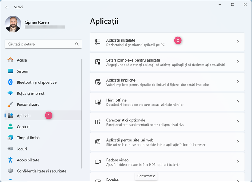 Ãn SetÄri, acceseazÄ AplicaÈii > AplicaÈii instalate