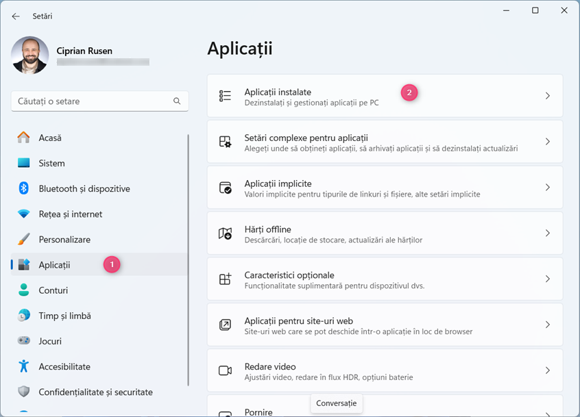 ÃŽn SetÄƒri, acceseazÄƒ AplicaÈ›ii > AplicaÈ›ii instalate