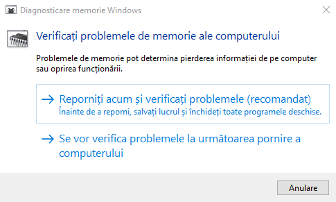 Diagnosticare Memorie Windows