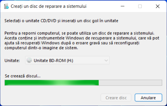 AÈ™teaptÄƒ sÄƒ fie creat Discul de Reparare