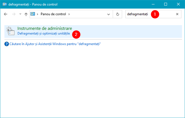 CautÄƒ termenul defragmenta Ã®n panoul de control din Windows 10