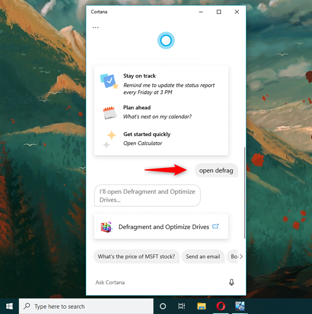 Deschide Defragmentare È™i optimizare unitÄƒÈ›i folosind Cortana