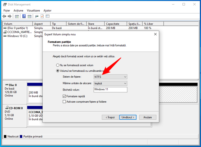Formatează partiția de Windows 11 folosind NTFS