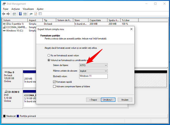 FormateazÄƒ partiÈ›ia de Windows 11 folosind NTFS