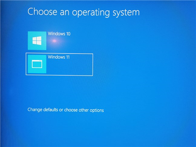 Ecranul de bootare de unde alegi să rulezi Windows 10 sau Windows 11