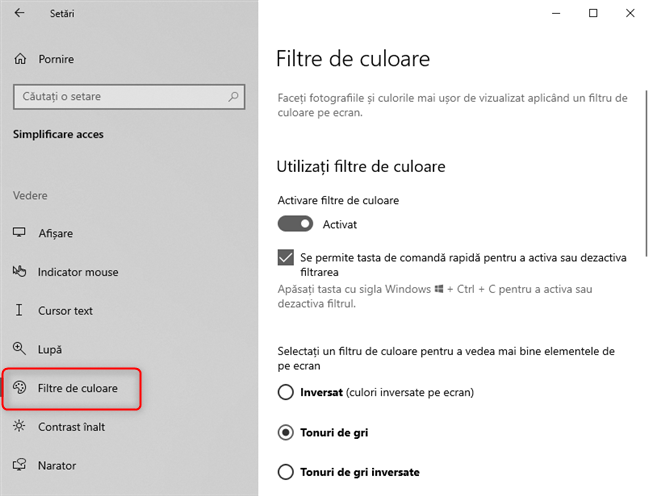 Alege Filtre de culoare Ã®n coloana din stÃ¢nga
