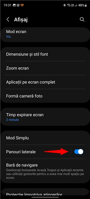 ActiveazÄƒ Panourile laterale pe un dispozitiv Samsung Galaxy