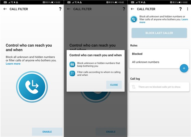 Instrumentul Call Filter din ESET Mobile Security