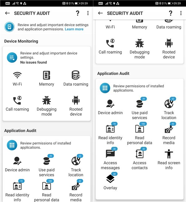 Audit de securitate oferit de ESET Mobile Security