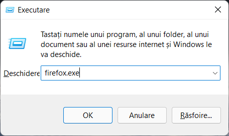 Introdu numele executabilului Ã®n fereastra Executare