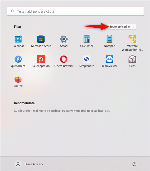 AcceseazÄƒ lista Toate aplicaÈ›iile din Windows 11