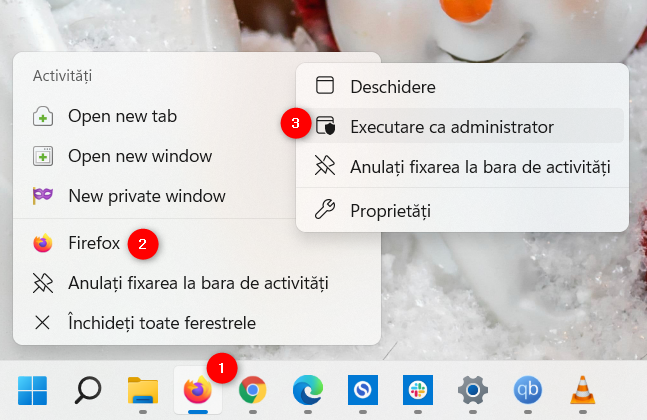 FoloseÈ™te scurtÄƒtura din bara de activitÄƒÈ›i pentru a executa ca administrator Ã®n Windows 11