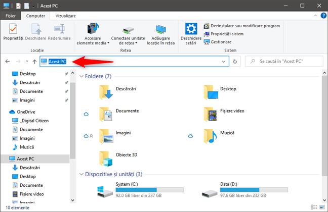 Bara de adresÄƒ din File Explorer