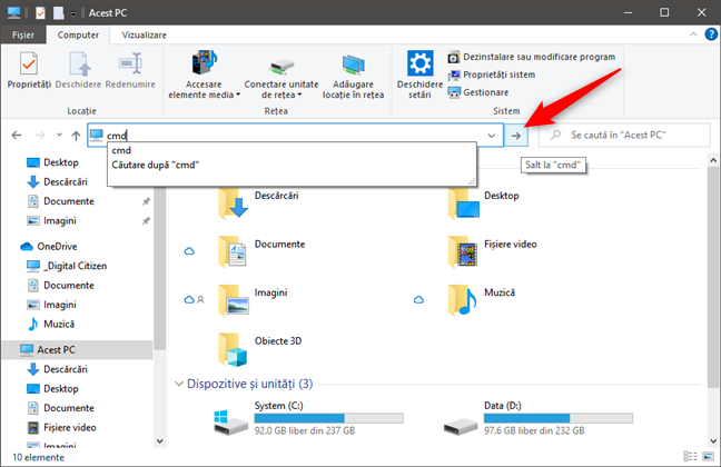 Executarea unei comenzi din File Explorer 