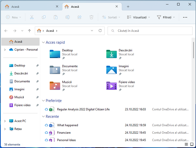 Filele noi se deschid la secÈ›iunea AcasÄƒ din File Explorer