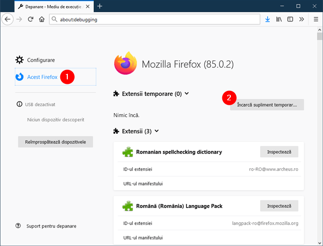 ÃŽncarcÄƒ supliment temporar Ã®n Firefox