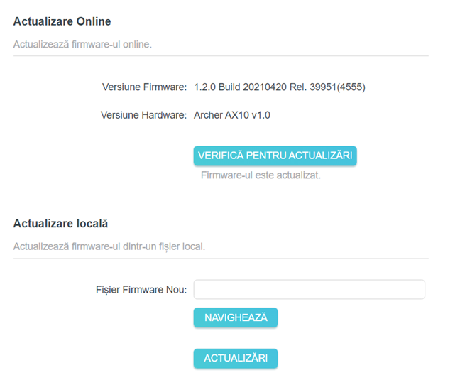 Detalii despre actualizarea firmware-ului