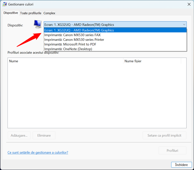 Lista de dispozitive care au profiluri de culori Ã®n Windows