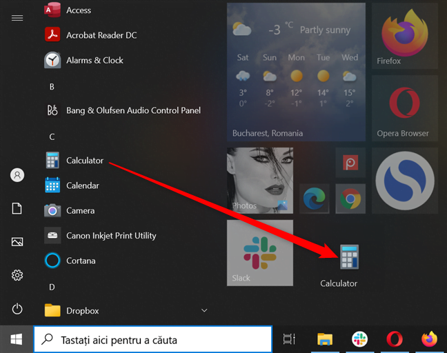 ÃŽn Windows 10, fixeazÄƒ o scurtÄƒturÄƒ la Meniul Start trÄƒgÃ¢nd-o din stÃ¢nga È™i plasÃ¢nd-o Ã®n secÈ›iunea din dreapta