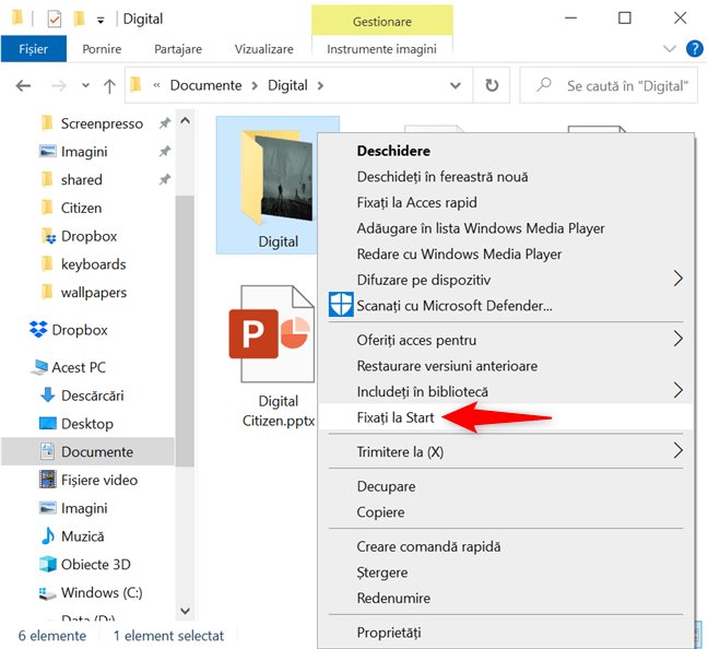 ÃŽn Windows 10, fixeazÄƒ un folder la Start din meniul de clic dreapta