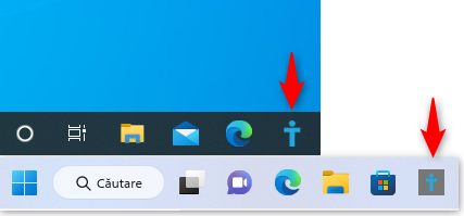 Pictograma este fixată la bara de activități (Windows 10 - sus vs. Windows 11 - jos)