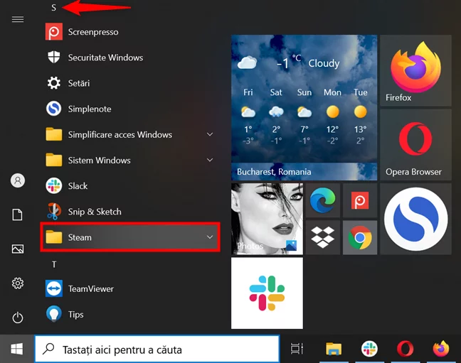 Accesează folderul Steam din Toate aplicațiile