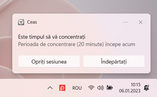 PrimeÈ™ti o alertÄƒ atunci cÃ¢nd Ã®ncepe urmÄƒtoarea perioadÄƒ de concentrare