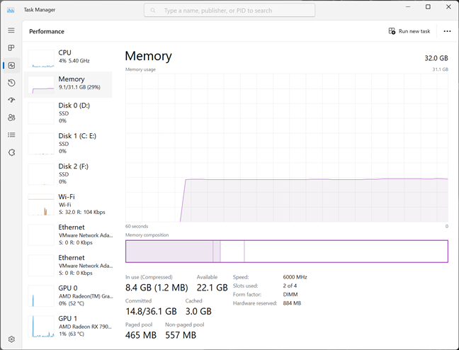 Utilizarea memoriei Ã®n Windows 11