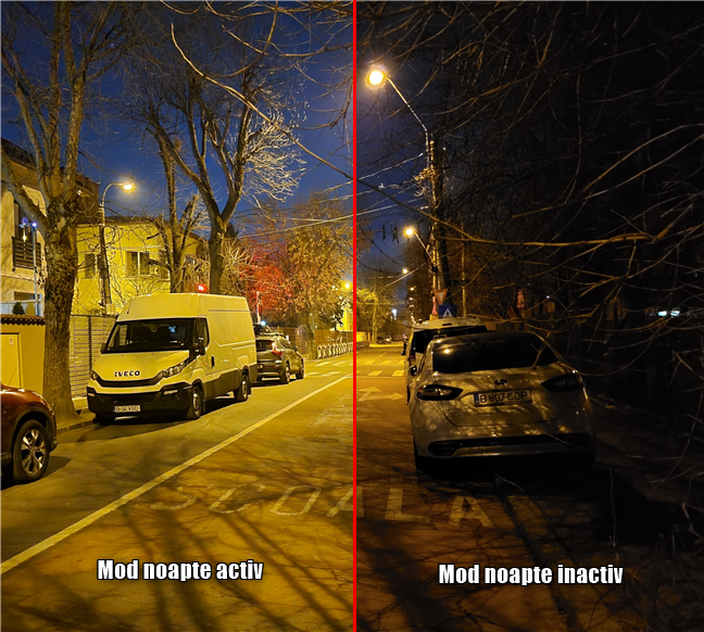 Efectul activării modului Noapte când faci fotografii cu luminozitate scăzută
